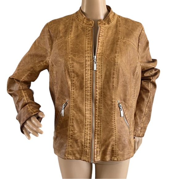 J2 By Jou Jou Brown Faux Leather Jacket - Picture 1 of 5